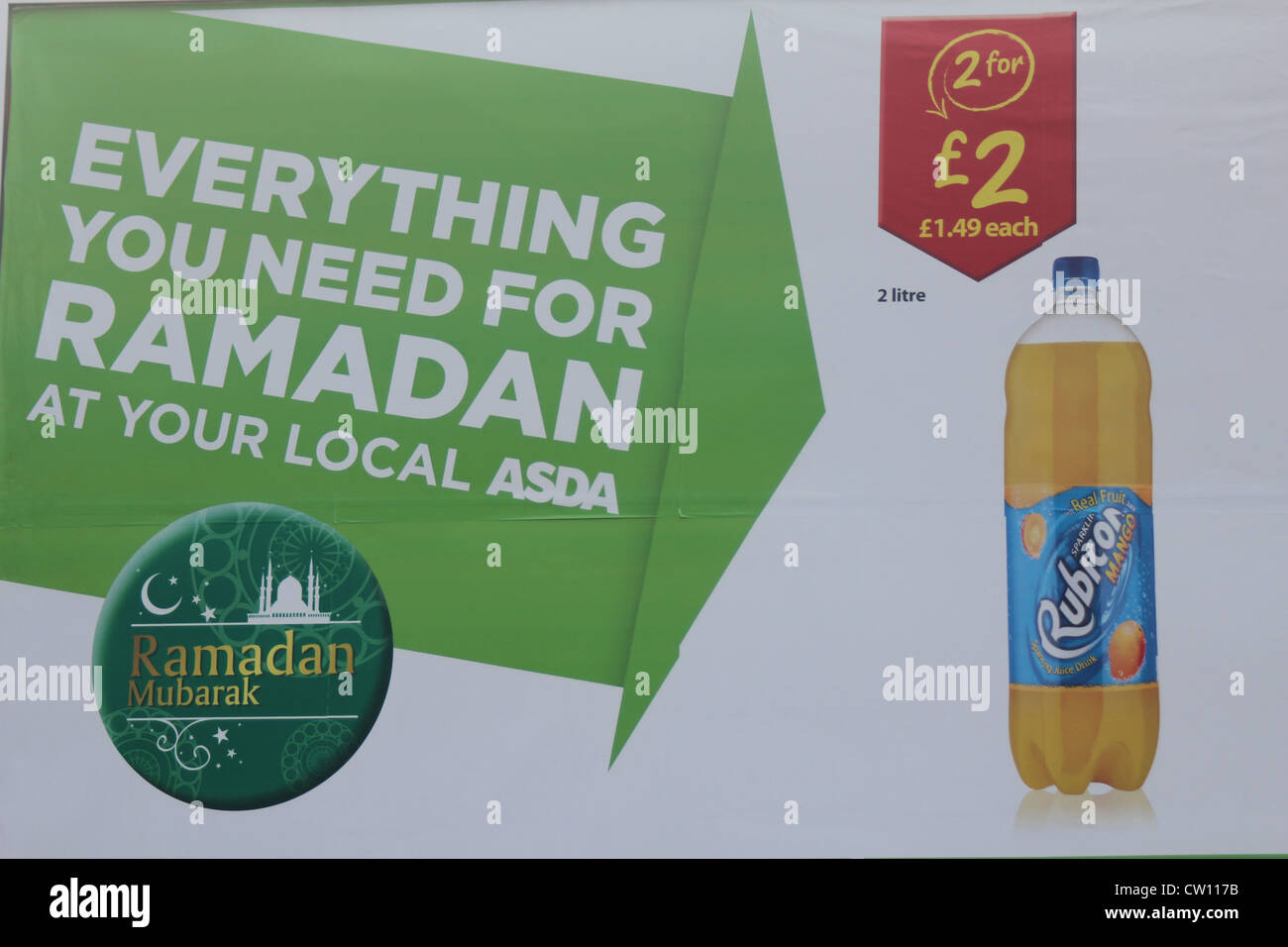 Advertising directed at the large local Muslim community of Birmingham, Ramadan food offers by British supermarket chain Asda. Stock Photo