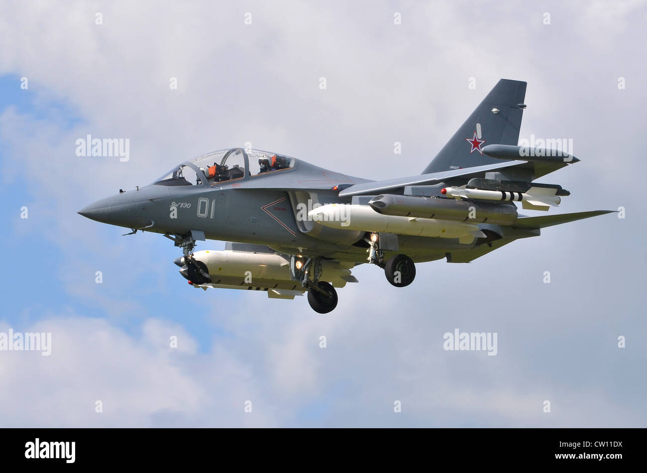 Yakovlev Yak-130 Mitten operated by the Russian Air Force on approach for landing at RAF Fairford, UK Stock Photo