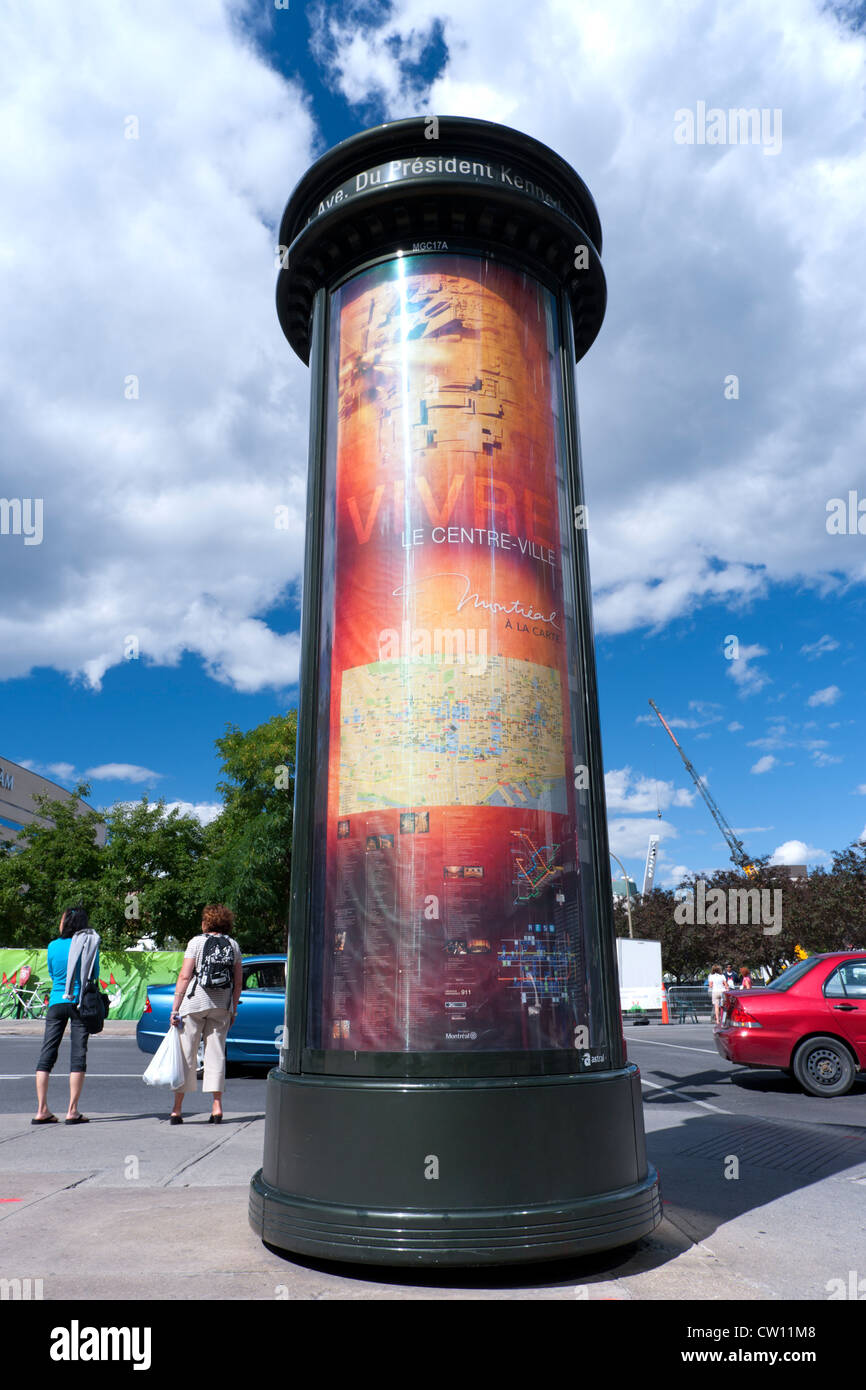 Map of downtown Montreal on a Morris column. Stock Photo