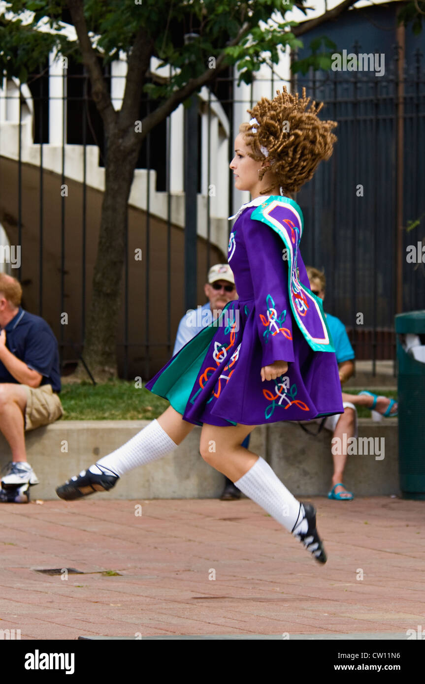 Young Irish Dancer Performing at the Irish Fest in Louisville, Kentucky Stock Photo