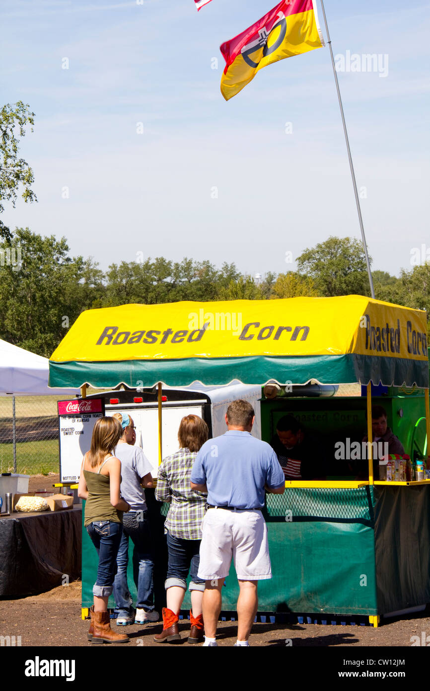 Food stands (most featuring local corn), Memorial Peace Park, Medicine Lodge Peace Treaty Pageant, Kansas, USA Stock Photo
