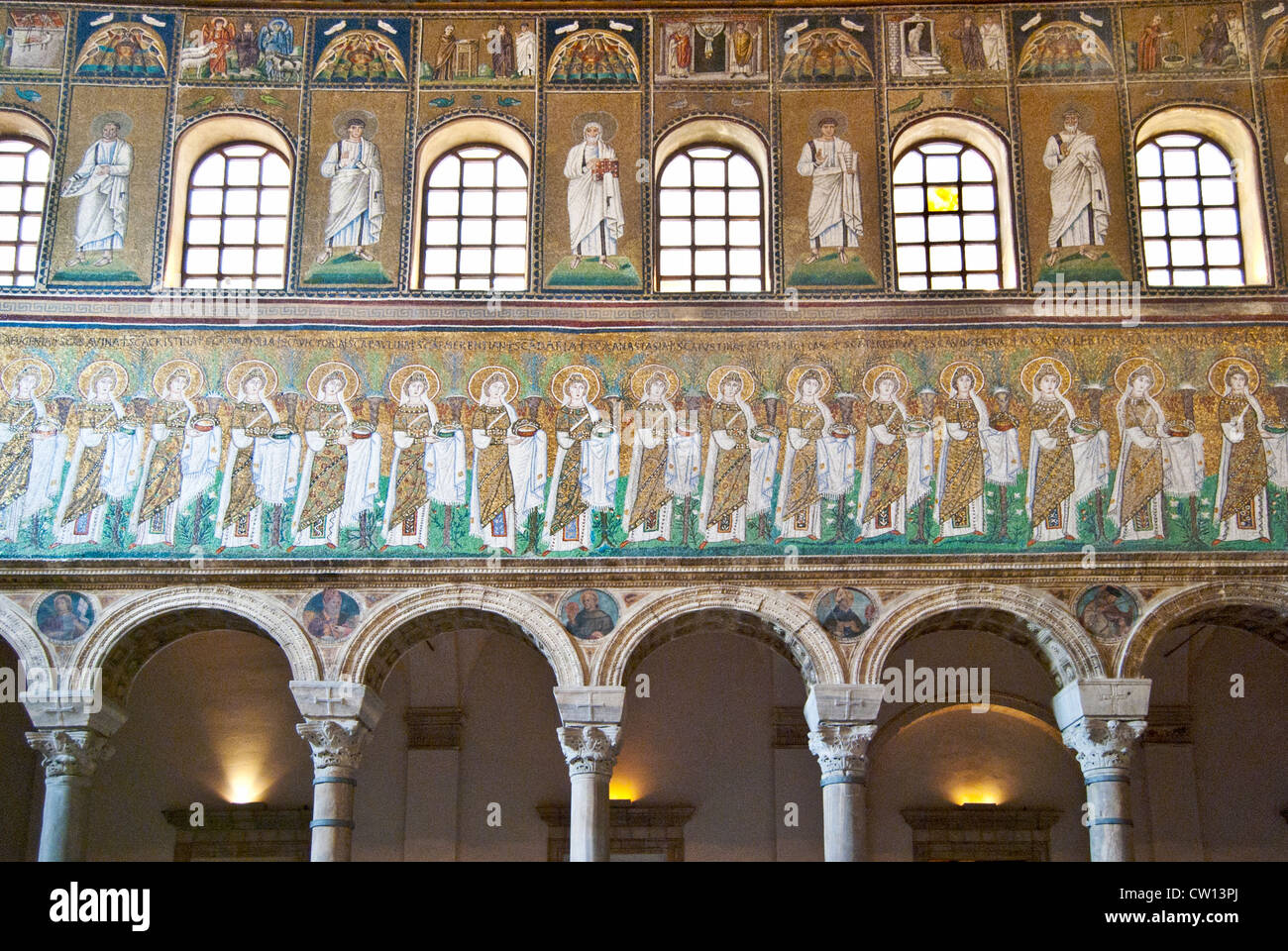 Procession of Virgins, Sant' Apollinare Nuovo, Ravenna, Italy Stock