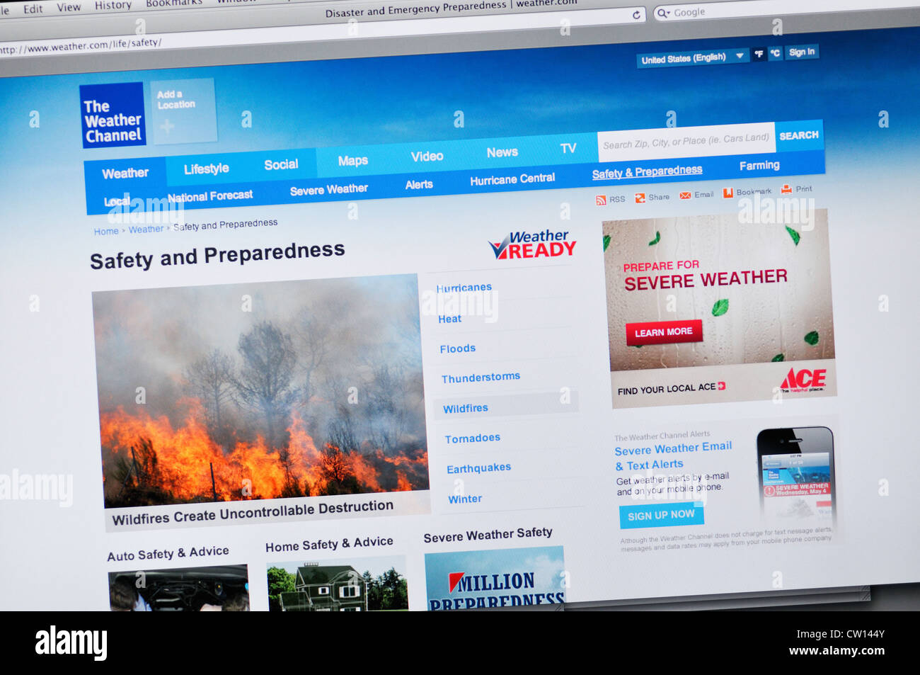 Weather Channel website Stock Photo