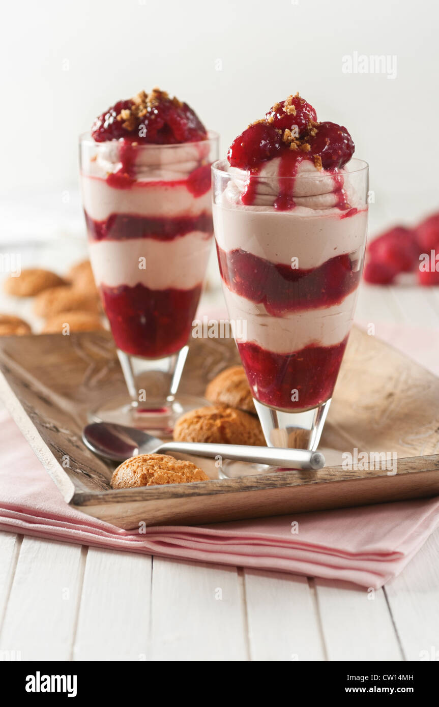 Raspberry syllabub Fruit and cream dessert Stock Photo
