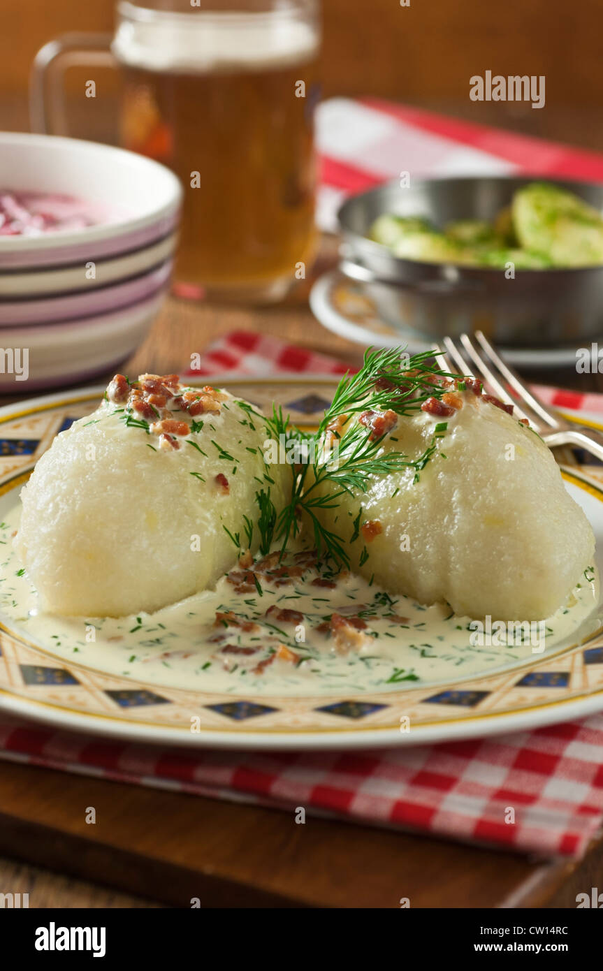 Cepelinai Zeppelin Dumplings and Borscht Lithuanian food Stock Photo