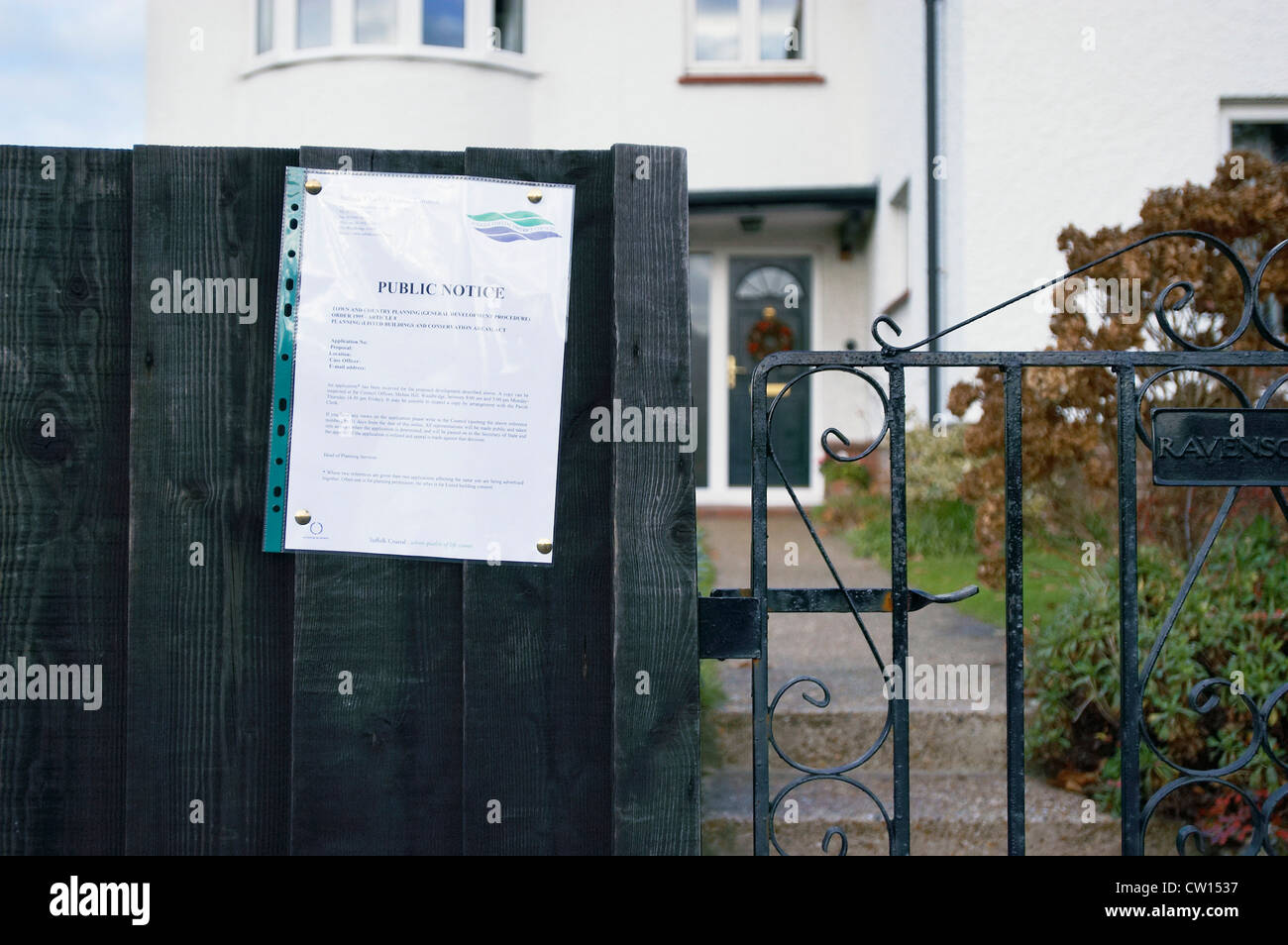 Public notice referring to planning permission on a semidetached house