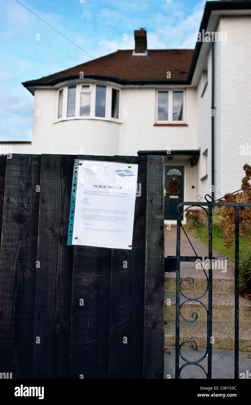Public notice referring to planning permission on a semidetached house