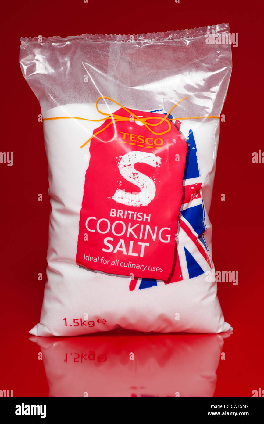 1.5 kilogram bag of Tesco cooking salt Stock Photo