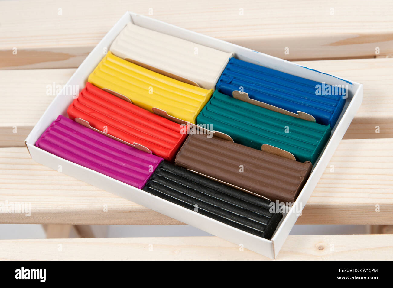 Childish plasticine collection in a box Stock Photo