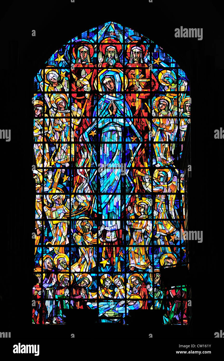 Brussels, Belgium. St Nicholas Church / Eglise Saint Nicholas. Modern stained glass window Stock Photo