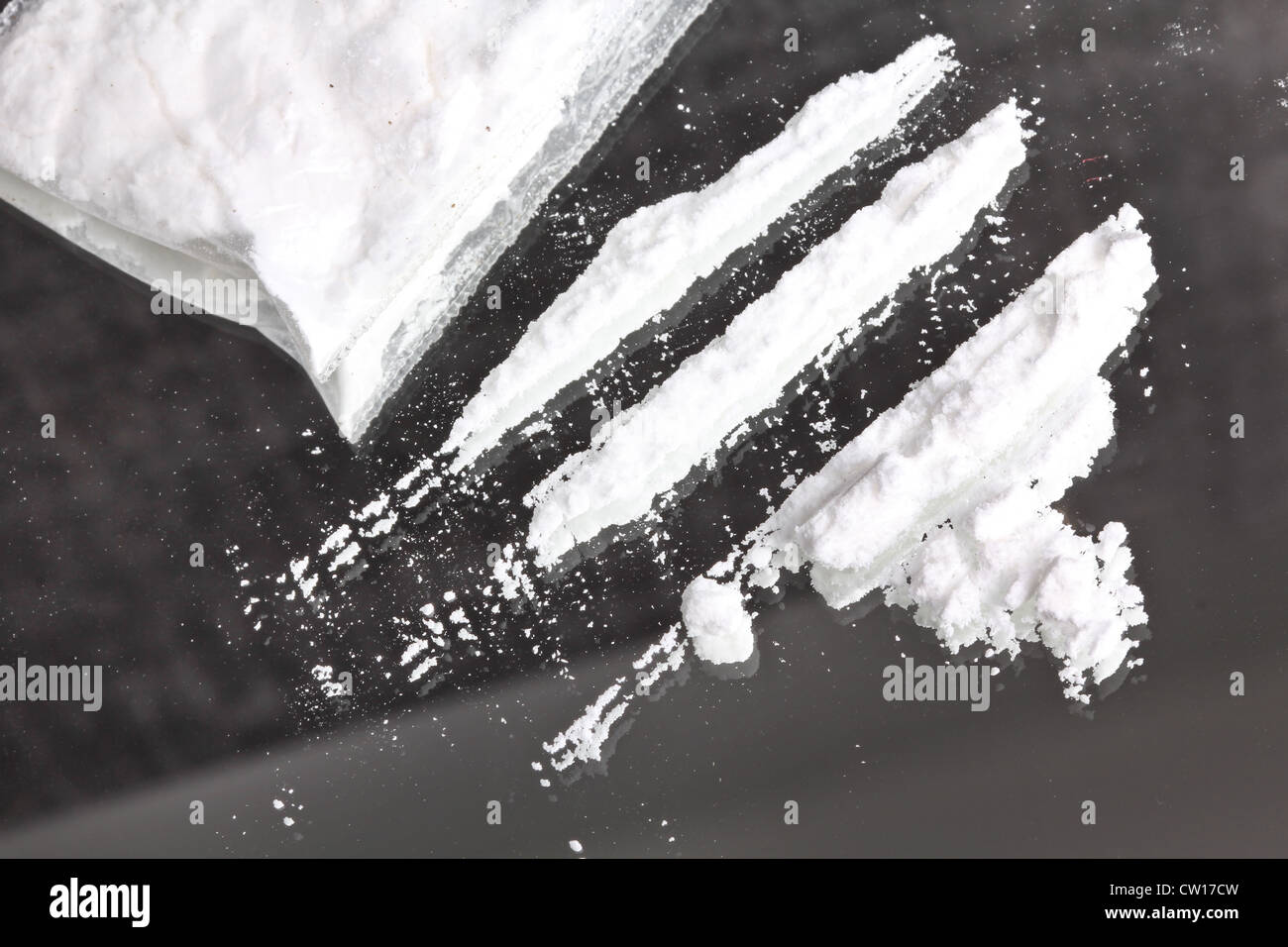 Cocaine powder in lines , closeup Stock Photo