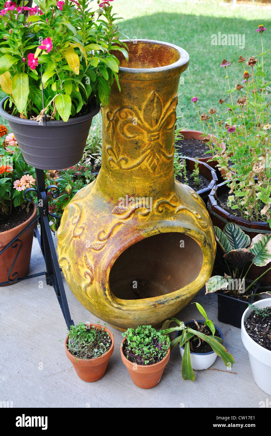 Chimenea in garden Stock Photo