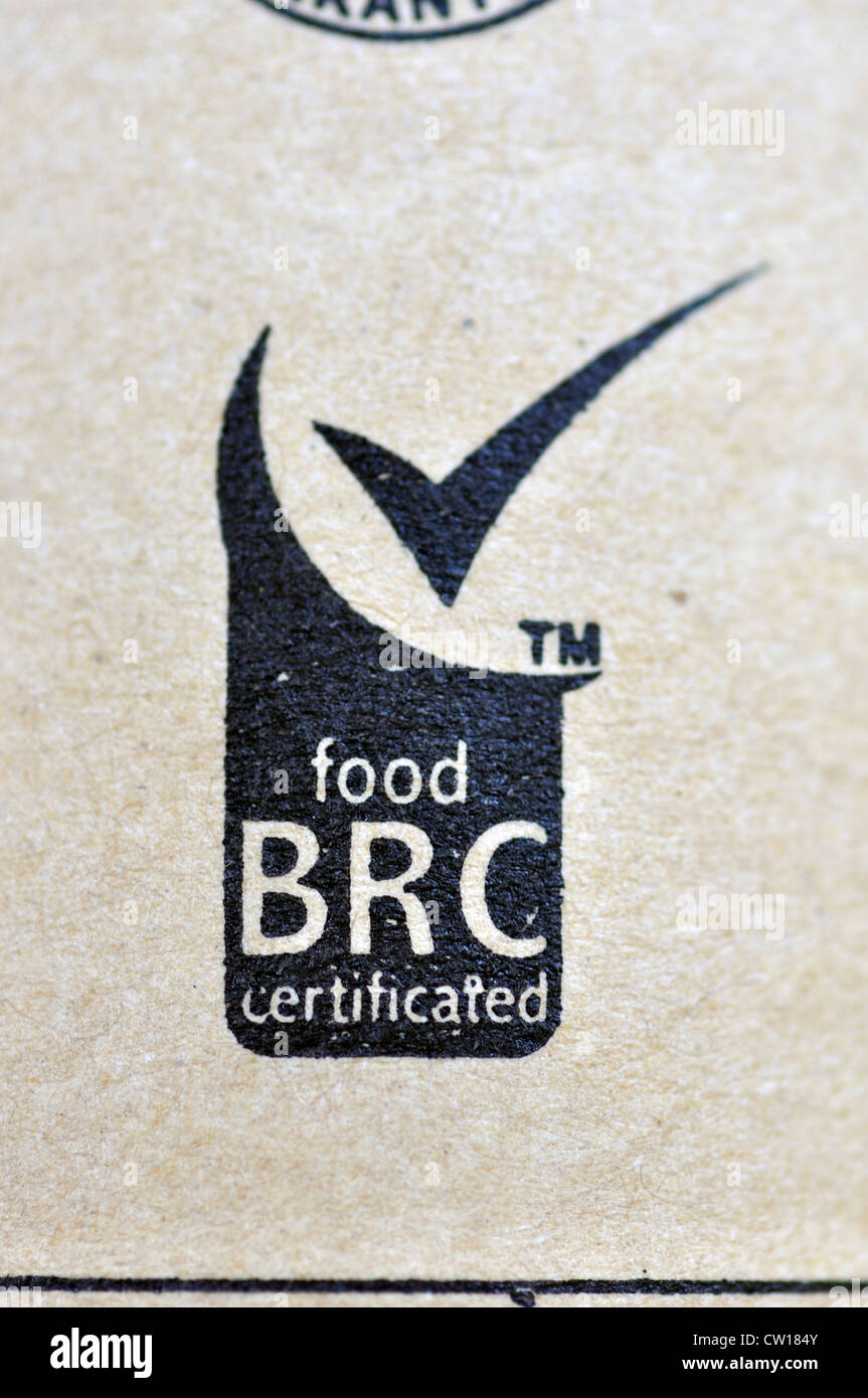 BRC (British Retail Consortium) Standards certification on food package Stock Photo