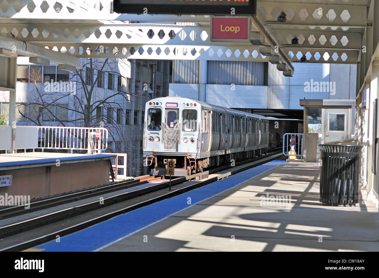 CTA rapid transit Pink Line elevated train in Chicago's Pilsen