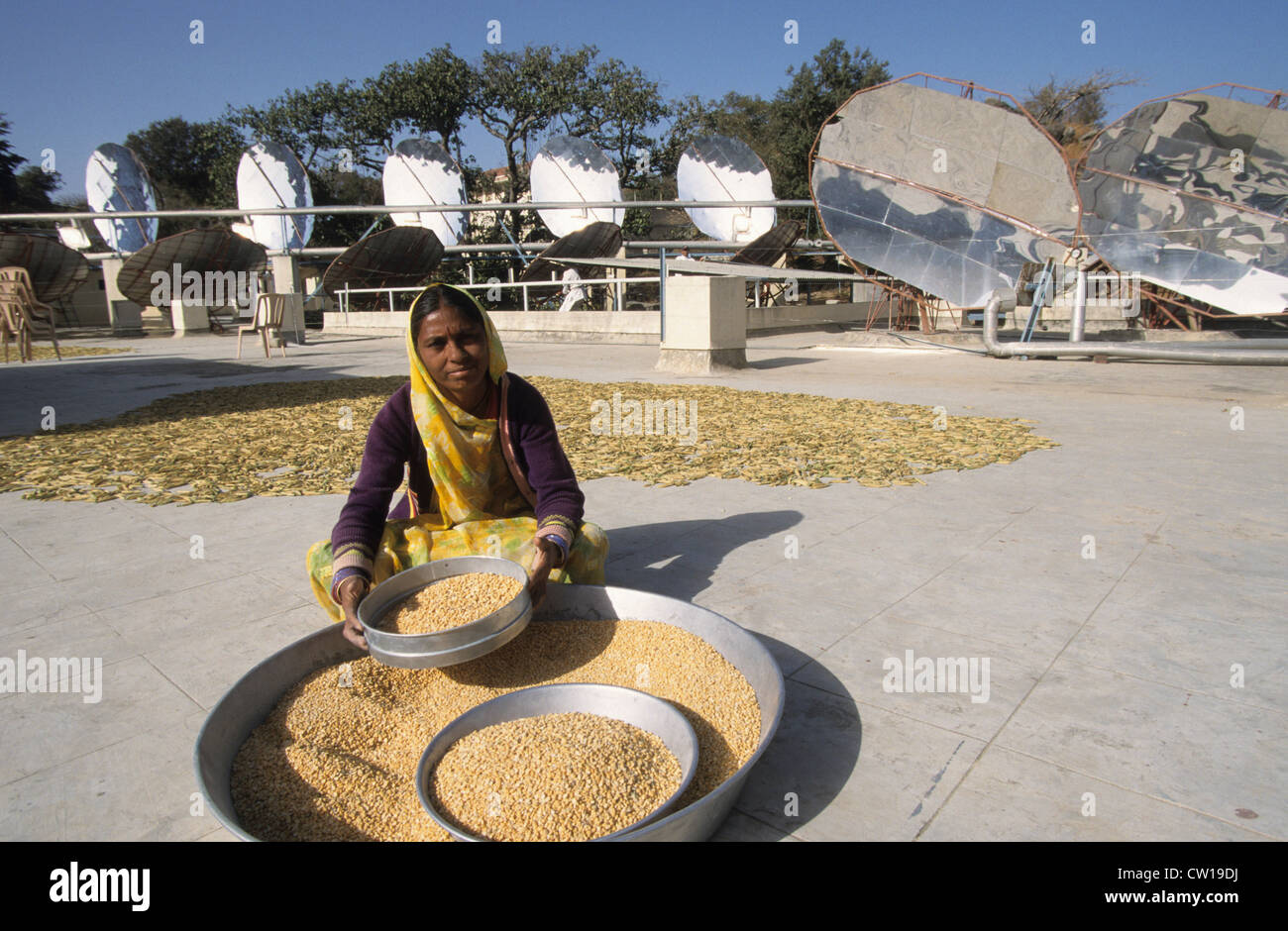 INDIA Rajasthan Mount Abu , Solar cooker system with parabolic concentrators in Brahma Kumari Ashram, the processed steam is used in the kitchen to prepare 20.000 meals daily Stock Photo