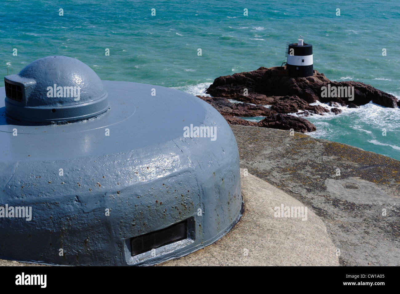 German Bunker and Noirmont Tower at Noirmont Point, Isle of Jersey, Channel Islands Stock Photo