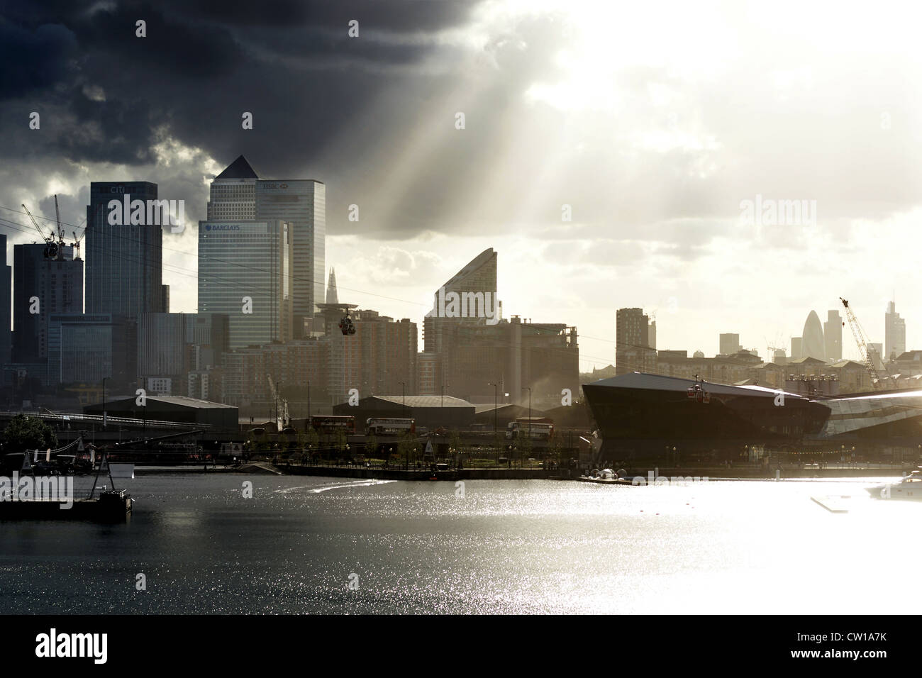 Canary Wharf seen from the Royal Victoria Dock, London Stock Photo - Alamy