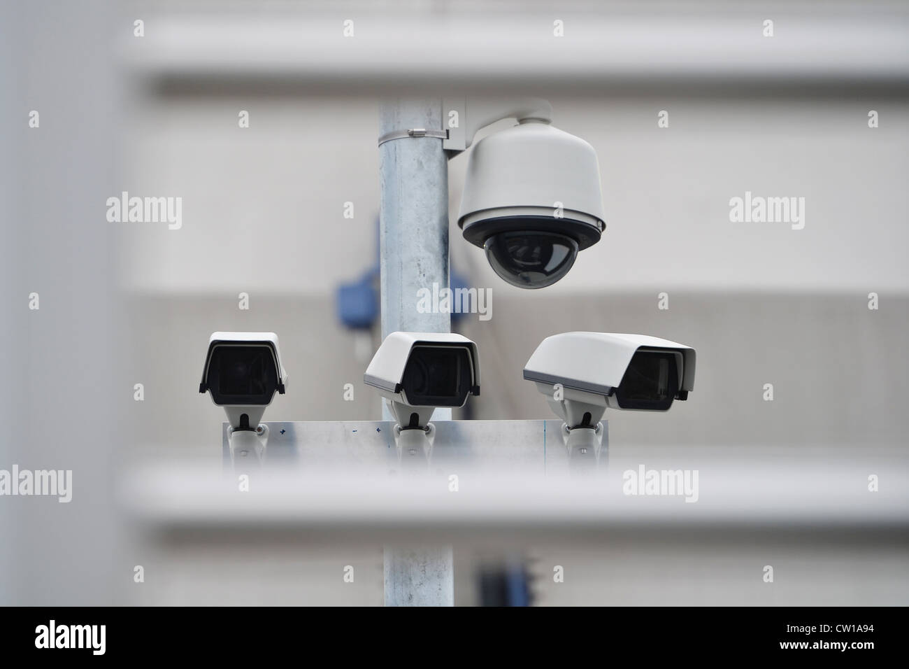 High tech overhead security camera system installed in guarded industrial  area Stock Photo - Alamy