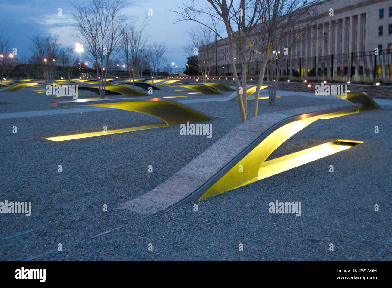 911 Memorial at the Pentagon at dusk. Stock Photo