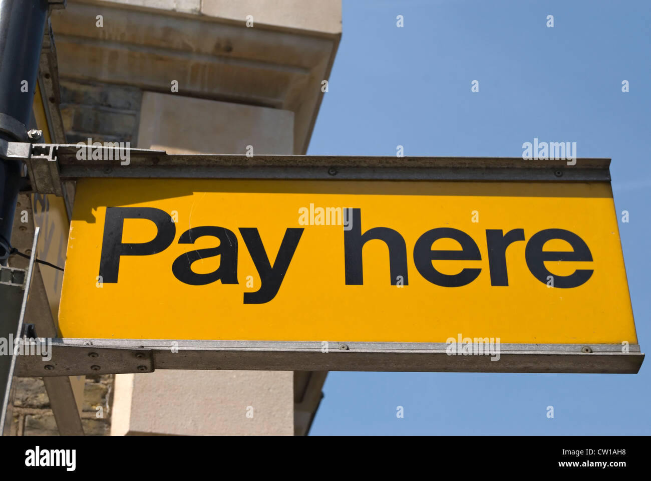 pay here sign at a car park in chiswick, london, england Stock Photo