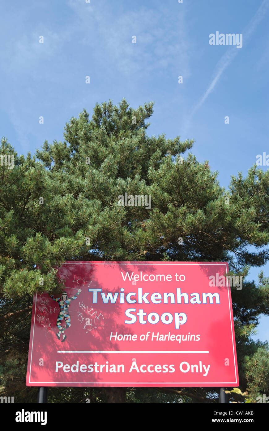 to the twickenham stoop sign, at the rugby ground of that name