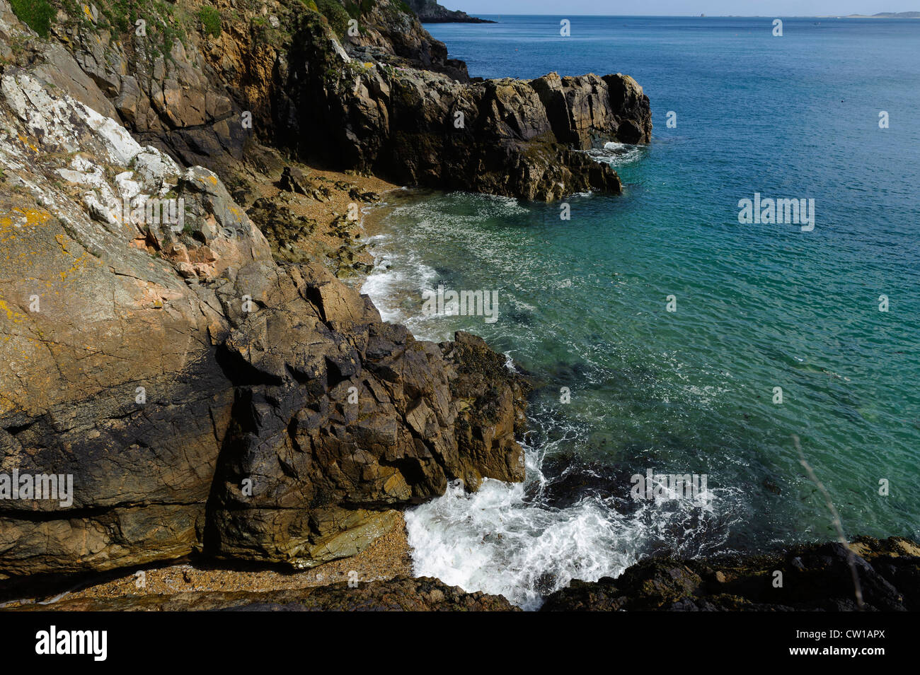 Coast North of Fermain Point, Isle of Guernsey, Channel Islands Stock Photo
