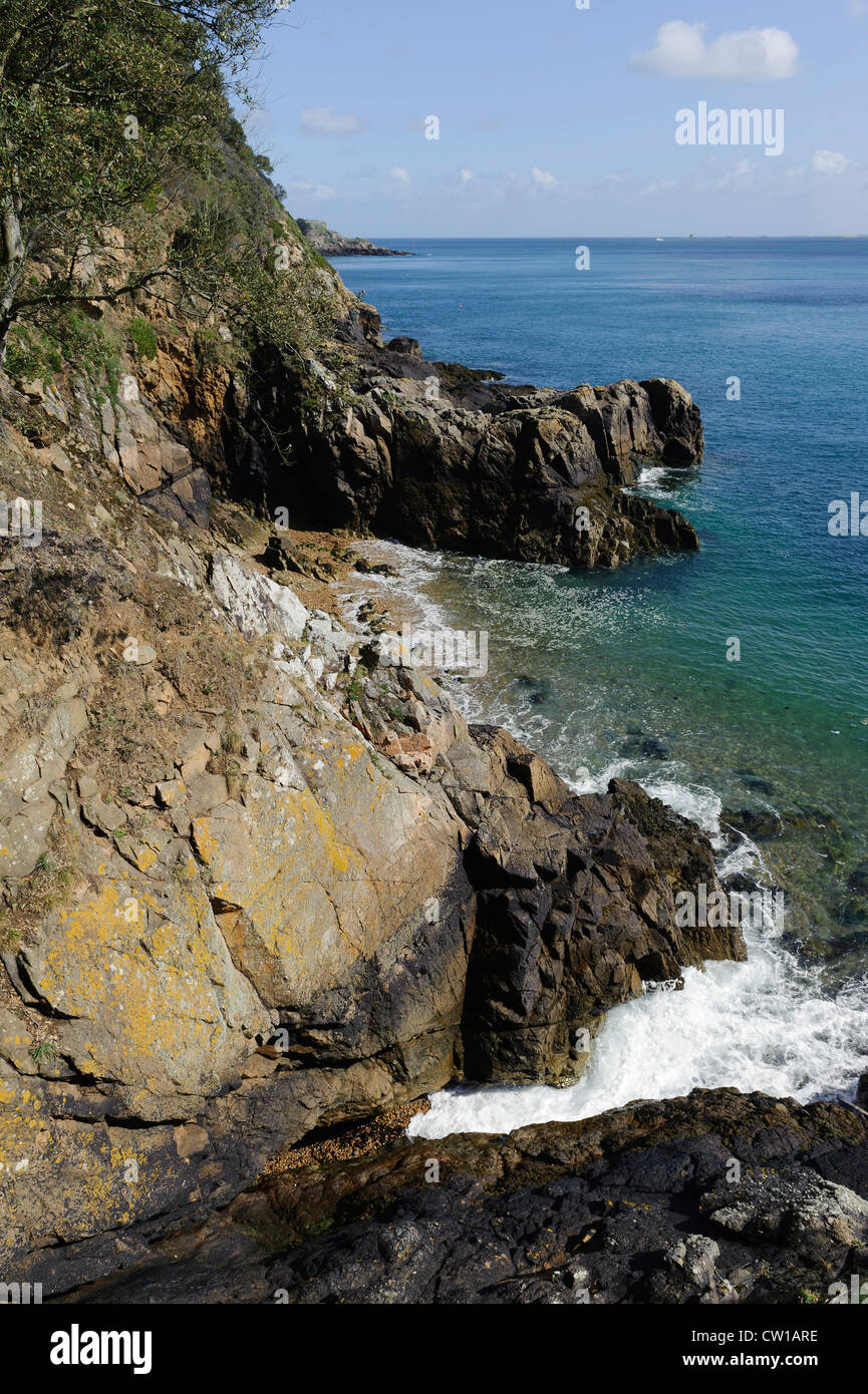 Coast North of Fermain Point, Isle of Guernsey, Channel Islands Stock Photo