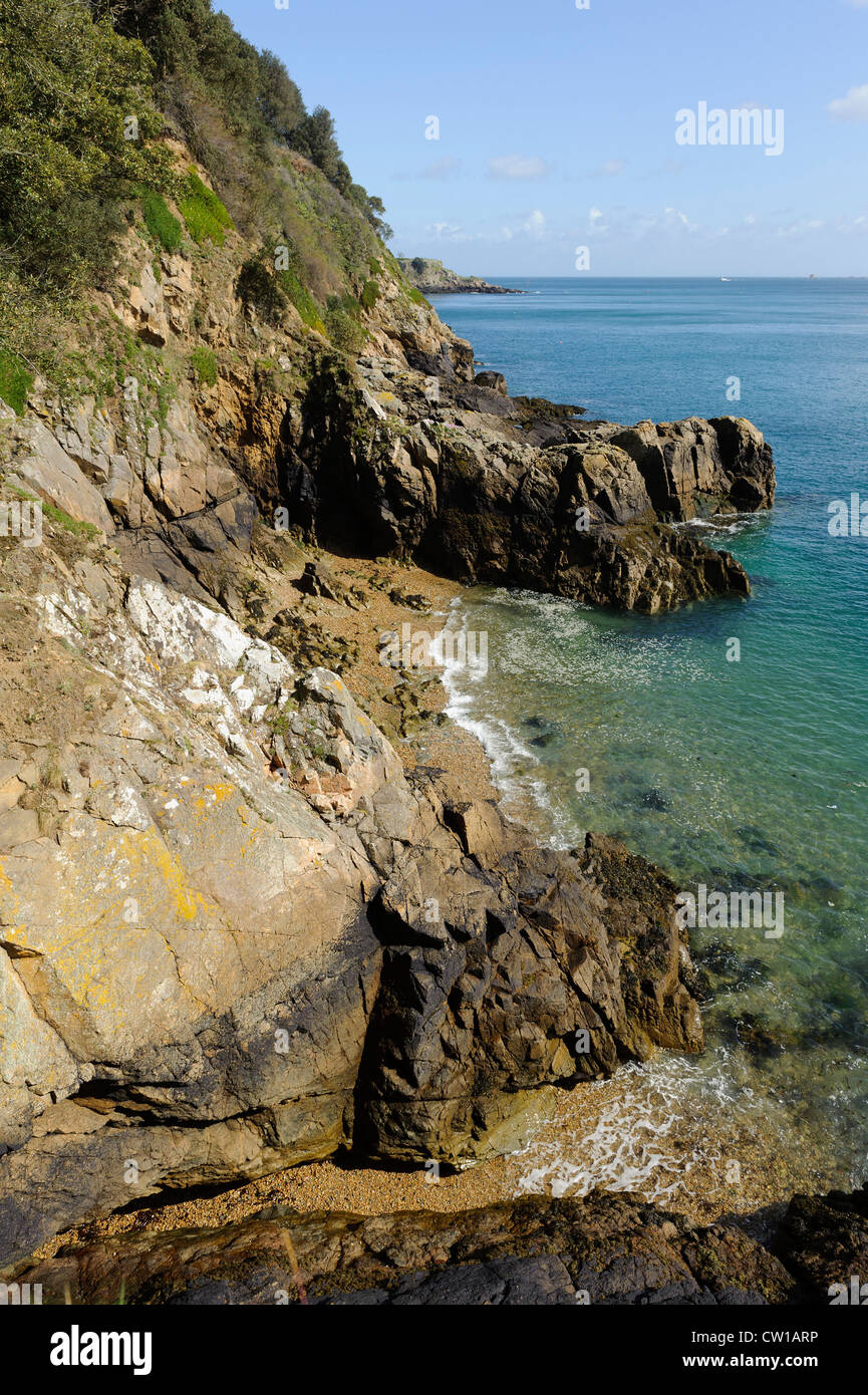 Coast North of Fermain Point, Isle of Guernsey, Channel Islands Stock Photo