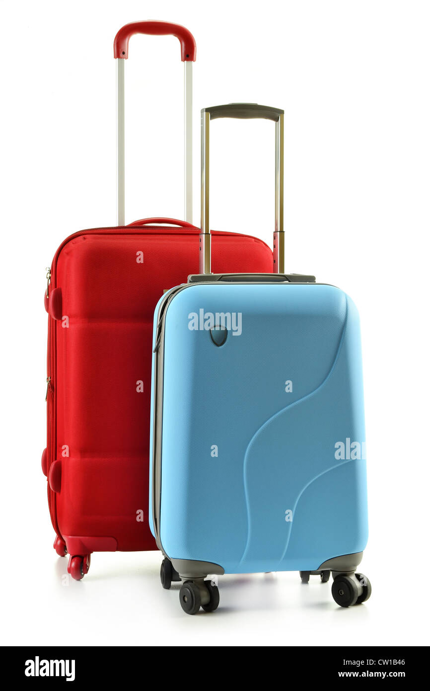 Luggage consisting of polycarbonate suitcases isolated on white Stock Photo