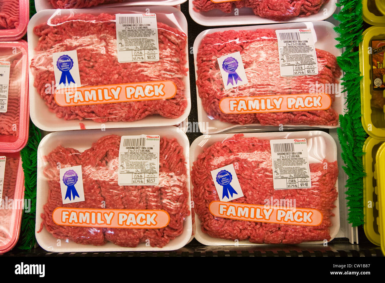Meat Section of Grocery Store Boston, Massachusetts USA Stock Photo