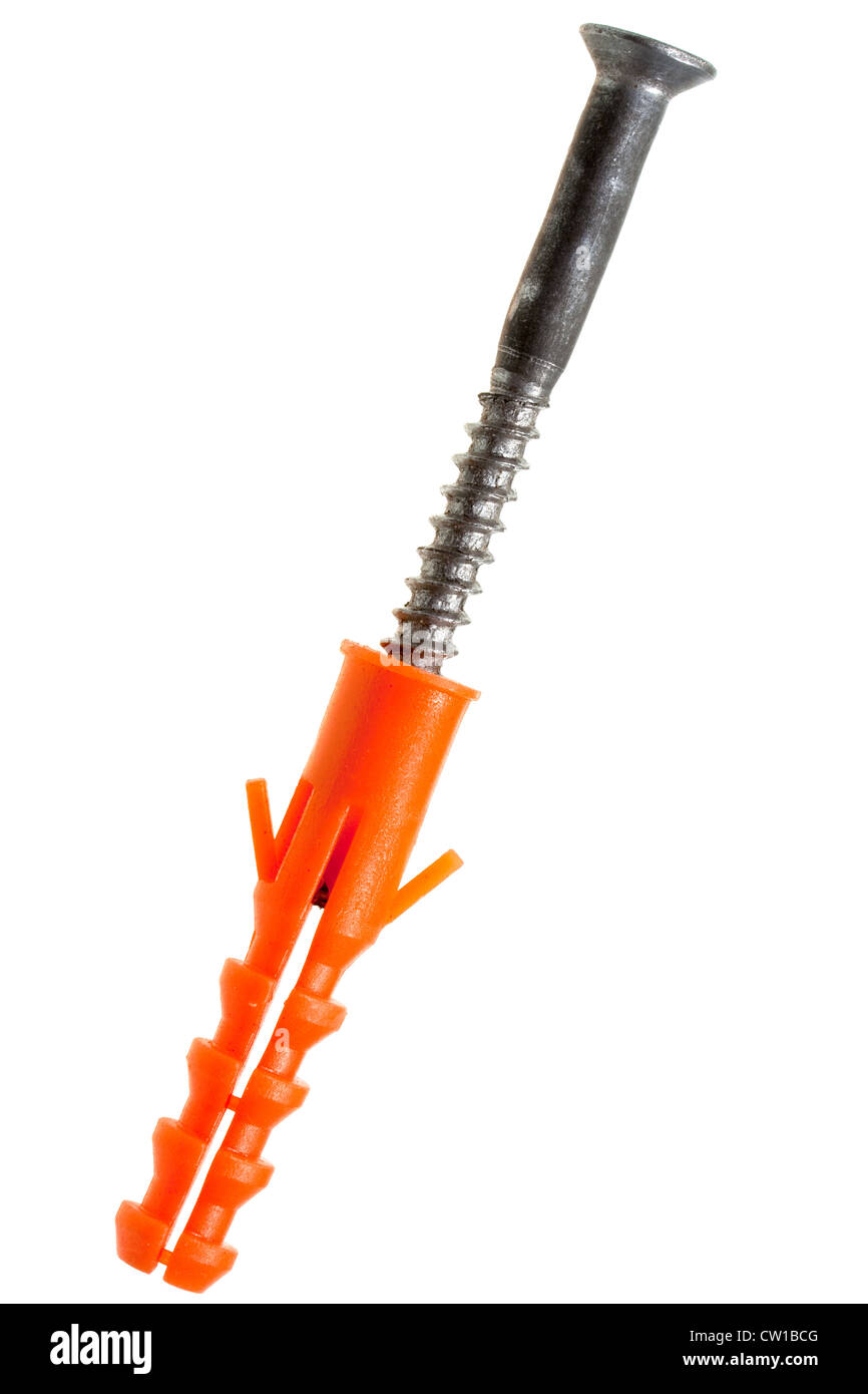 one screw with wall plug closeup isolated on white Stock Photo Alamy