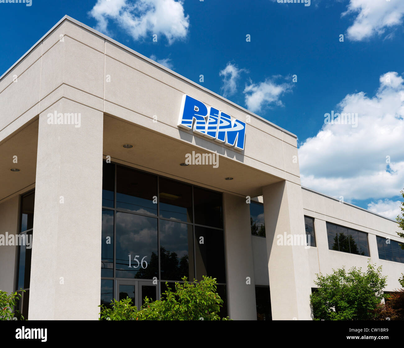 RIM sign, Research in Motion logo on the company office building. Waterloo, Ontario, Canada. Stock Photo