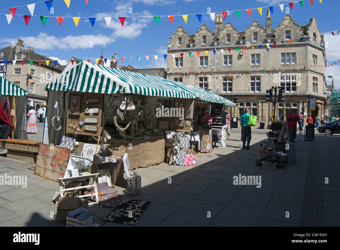 Market Stalls in Red Lion Square, Stamford, South Kesteven district of the county of Lincolnshire, England, UK Stock Photo