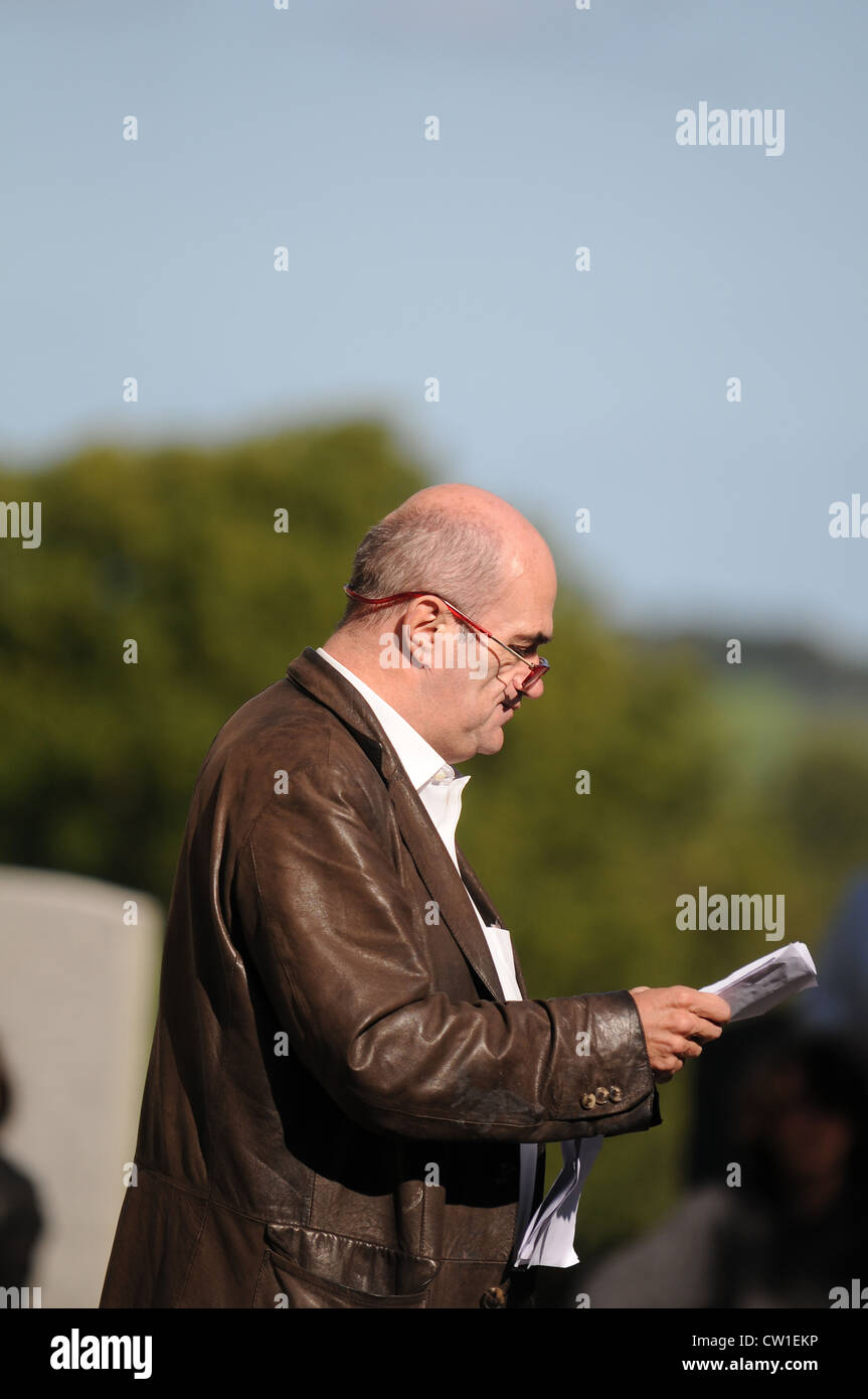 Colm Toibin reading at the 3rd Feis Teamhra at the Hill of Tara, County Meath, Ireland. Stock Photo