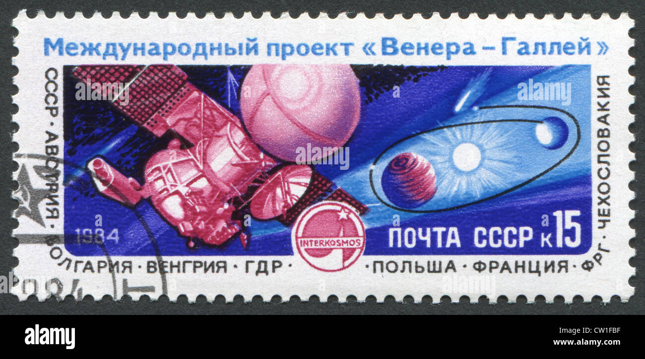 USSR - CIRCA 1984: A stamp printed in tne USSR shows International Project 'Venus-Halley', circa 1984 Stock Photo
