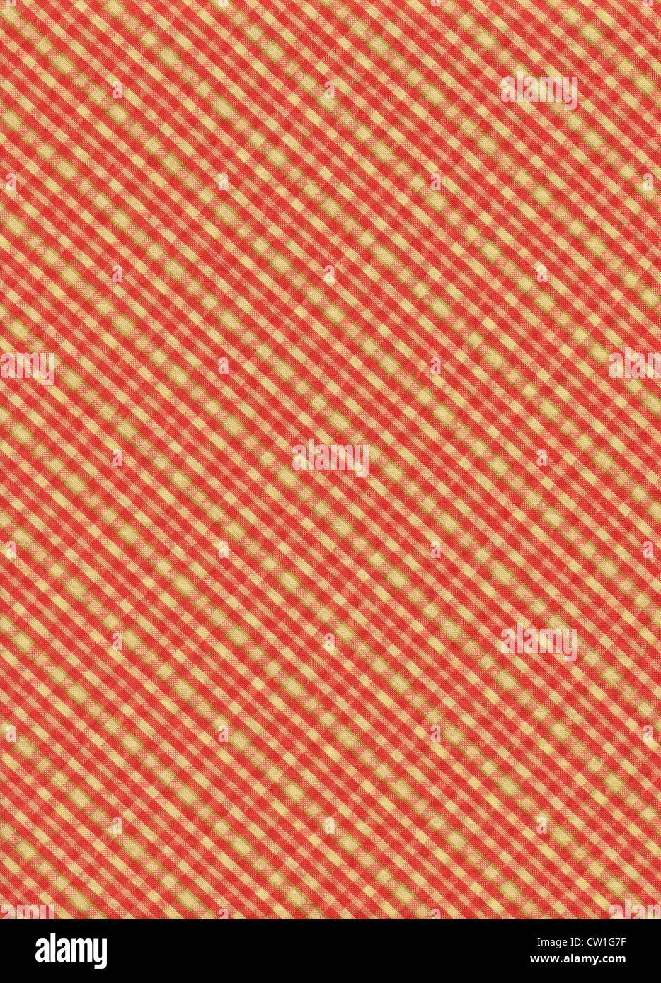 Red white and green plaid gingham fabric textile background. Stock Photo