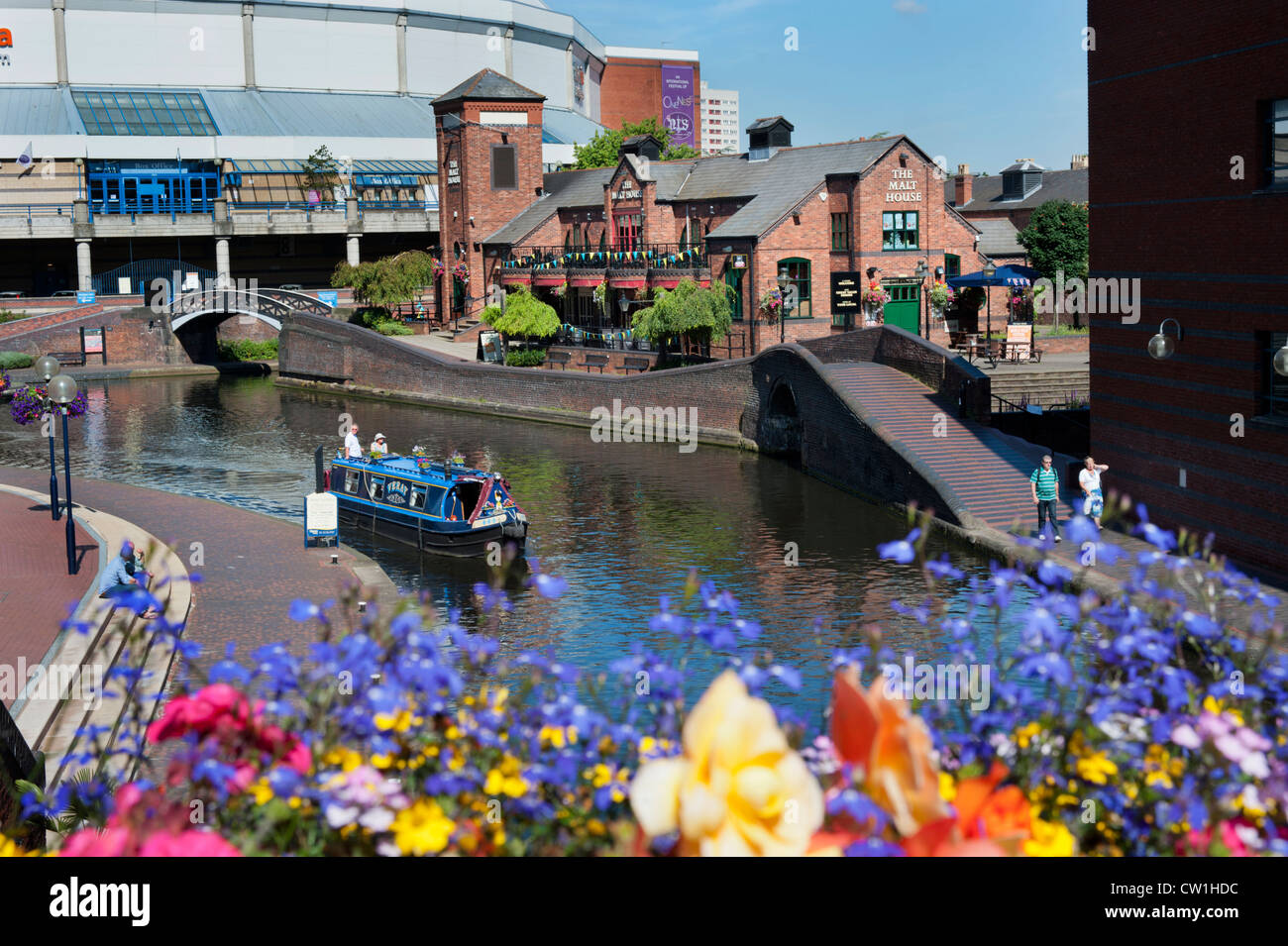 Brindleyplace, canal basin, Birmingham city centre, UK. Stock Photo