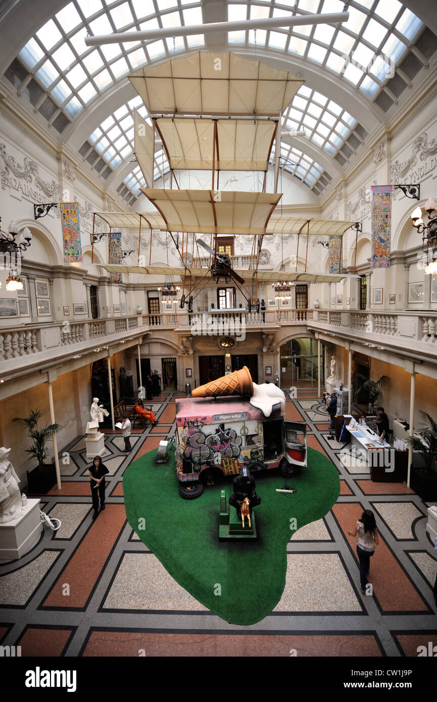 An ice cream van themed art instalation at the centre of the 'Banksy Versus Bristol Museum' exhibition June 2009 Stock Photo