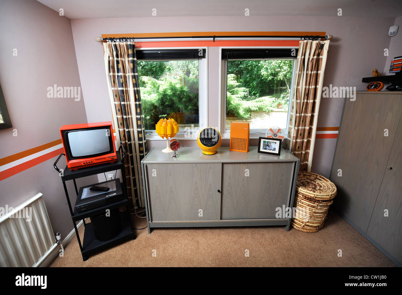 A bedroom in a 1970's style house which was featured in a 1975 magazine makeover UK Stock Photo