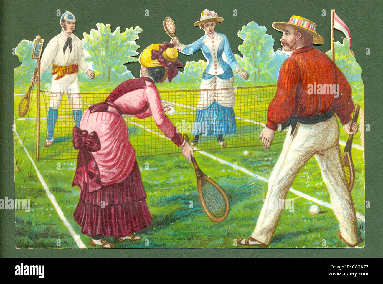 Die cut chromolithographed scrap of tennis Stock Photo