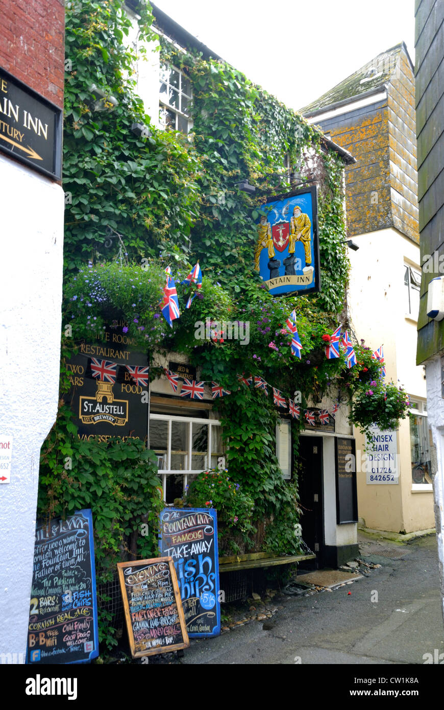 The Fountain Inn public house in Mevagissey, Cornwall, England Stock Photo