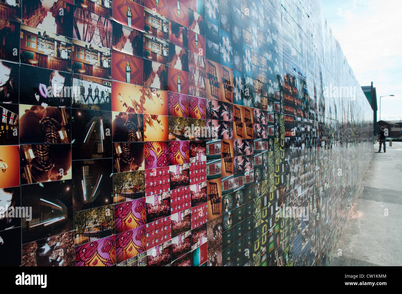 LomoWall, Manchester. A wall of images created from 14,000 Lomography images supplied by 500 people.Tariff Street, Manchester. Stock Photo