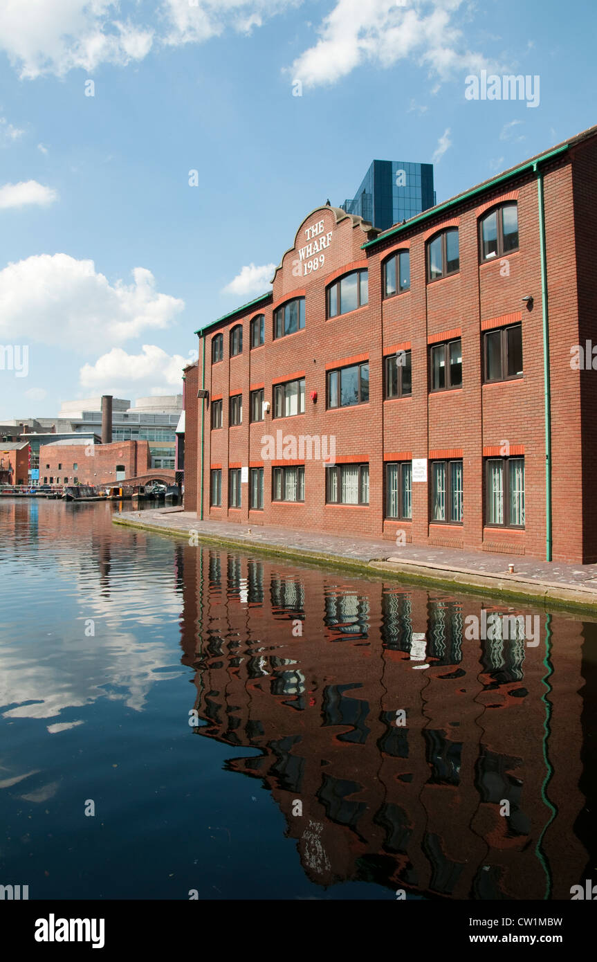 Reflections in the canal in Birmingham City, West MIdlands UK Stock Photo