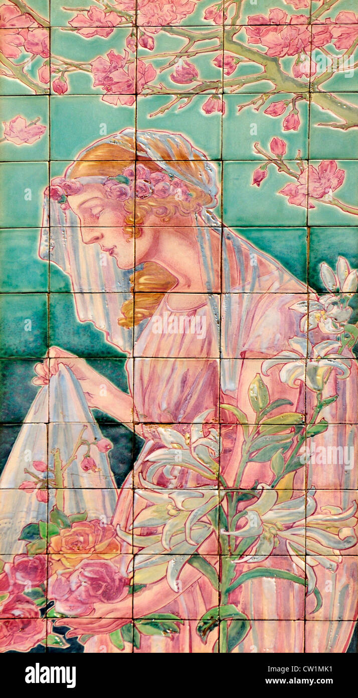 Brussels, Belgium. Art Nouveau detail (ceramic tiles by Privat Livemont
