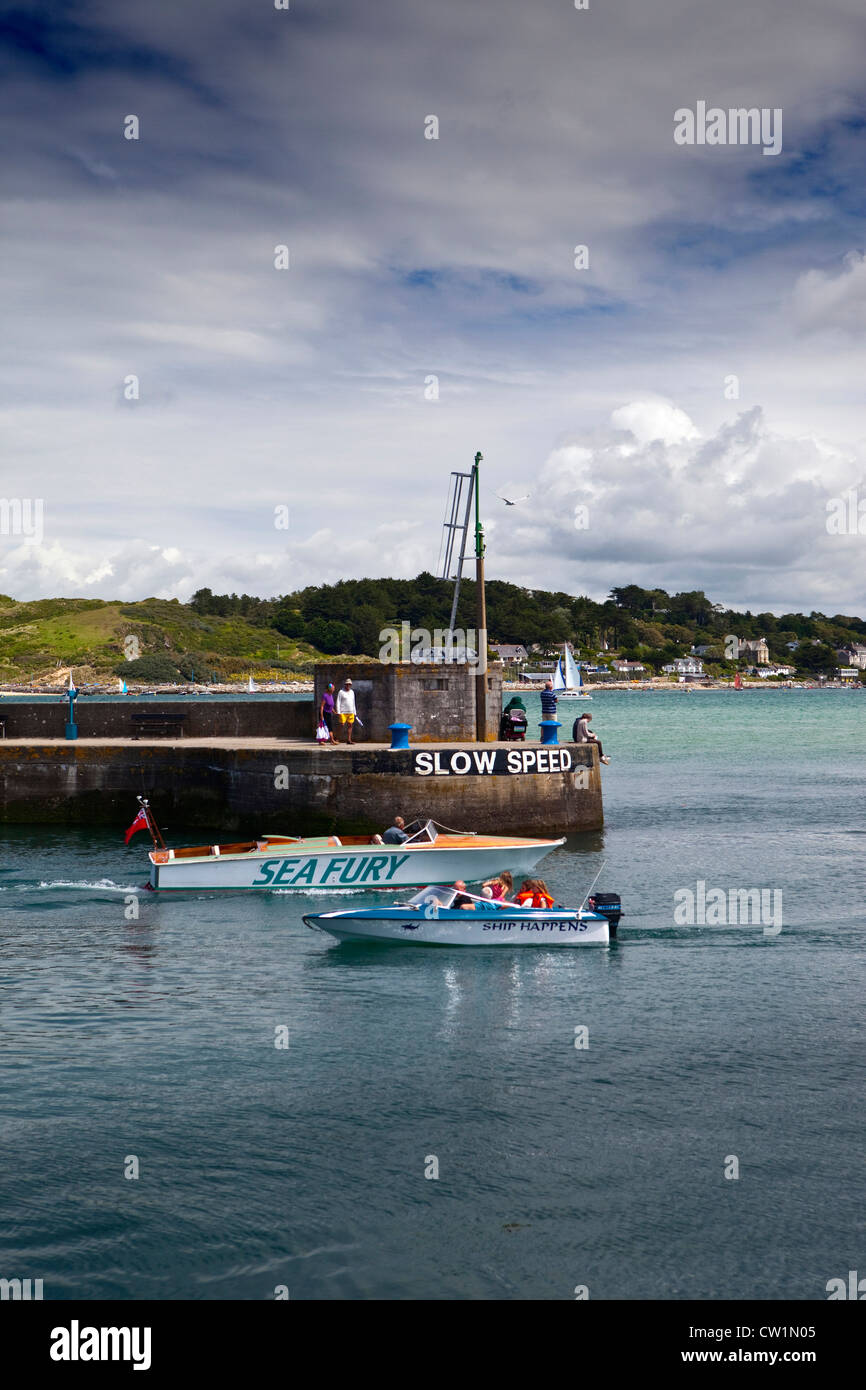Speedboat arriving at Padstow Harbour, Cornwall, UK Stock Photo Alamy