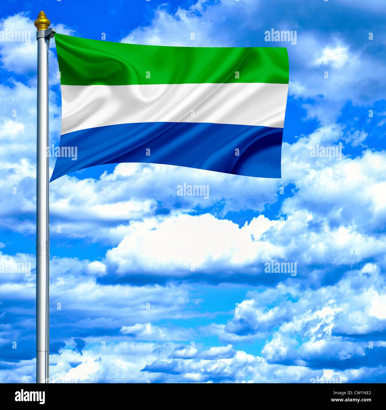 Sierra Leone waving flag against blue sky Stock Photo - Alamy
