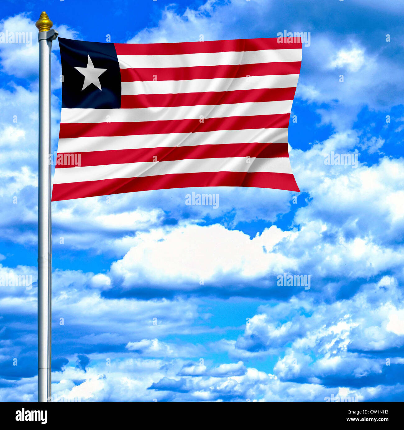Liberia waving flag against blue sky Stock Photo - Alamy