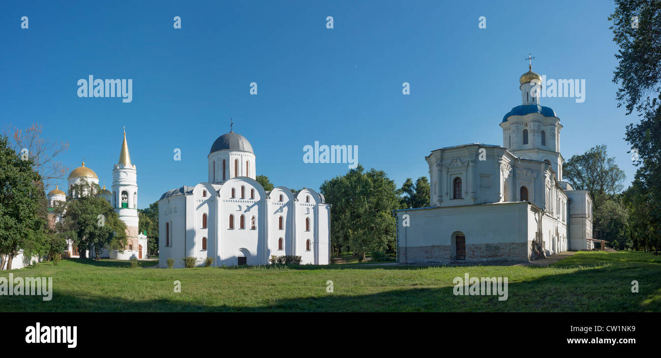 Transfiguration of our Lord the Saviour Cathedral (XII century), Borys and Hlib Cathedral (XII), Collegium (XVII-XVIII) Stock Photo