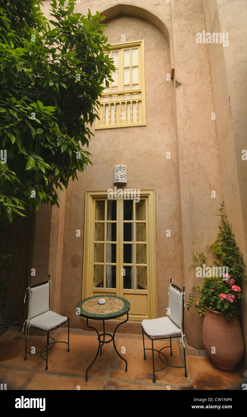 inner courtyard of a restored riad (merchant's home) in Marrakech, Morocco Stock Photo