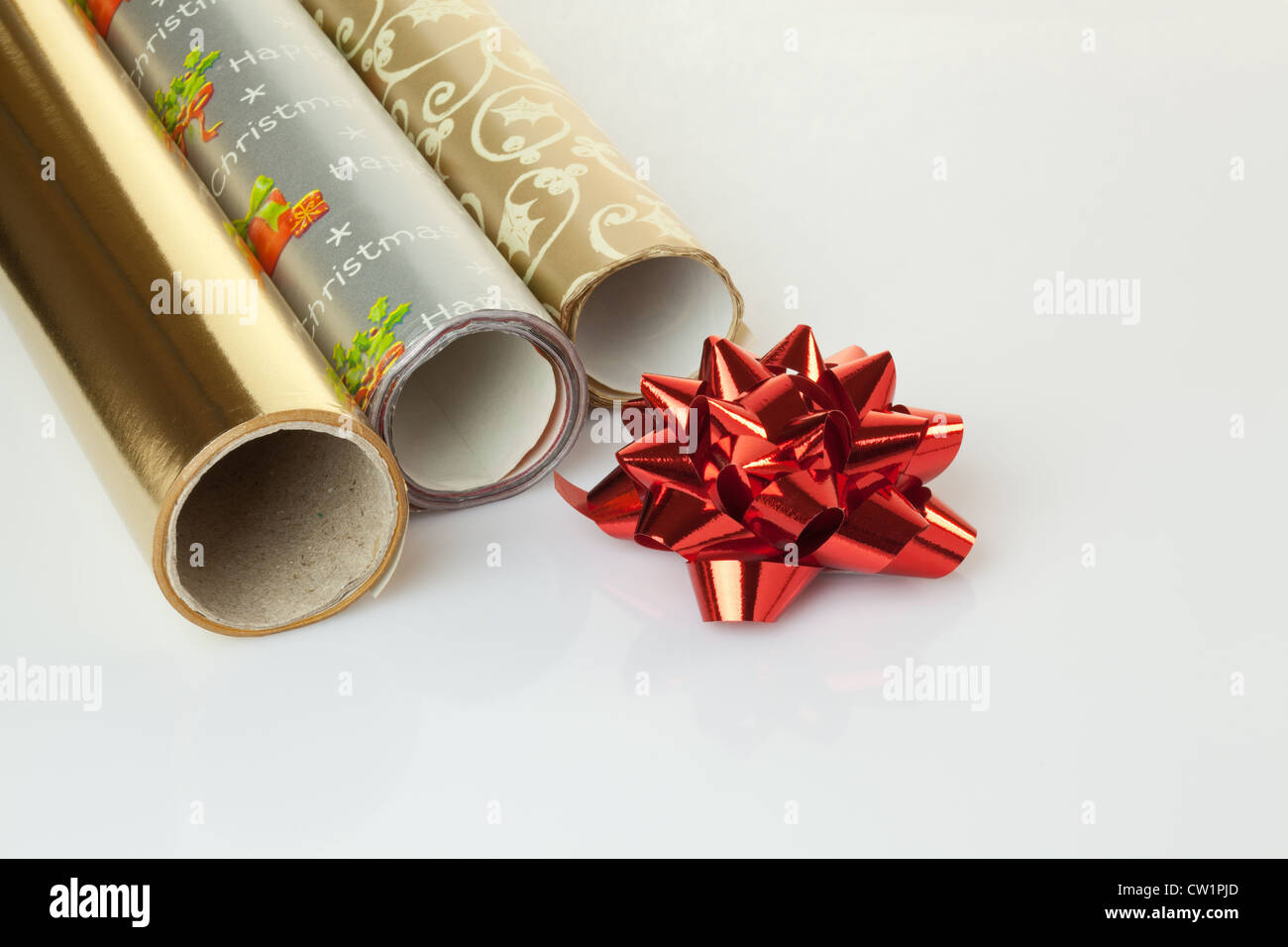 Rolls of wrapping paper with a decorative pompom Stock Photo Alamy